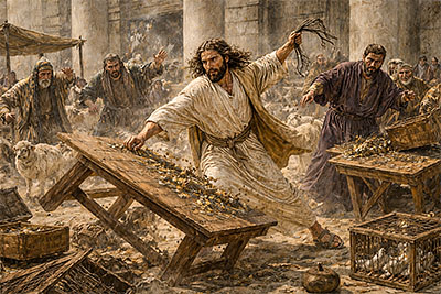 Jesus cleansing the temple courts on Monday, the same day He cursed the fig tree.